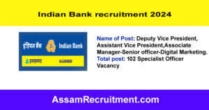 Indian Bank Recruitment 2024 – 102 Specialist Officer Posts, Online Apply